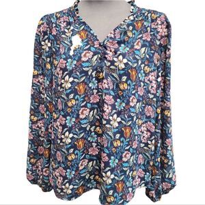 EC ZAC & RACHEL FLORAL V-NECK BLOUSE W/RUFFLES AROUND THE NECK & ELASTIC SZ.S